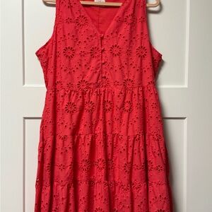 Sleeveless Coral Eyelet Dress